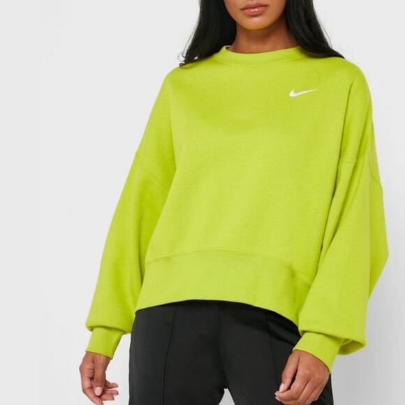Nike Swoosh Women's Fluorescent/Lime Green Oversized Crewneck Sweatshirt Size M - Picture 1 of 10